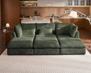 Oversized Modular Sofa, Extra Deep Cloud Corduroy Sectional Couch with Ottoman Chaise, Fluffy Chenille 6 Seater Couch Bed for Living Room, Villa (Sofa Bed 6 Seater, Corduroy Green)