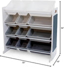 12-Bin Toy Organizer – White/Grey Gradient Ombre Frame with Chalkboard, Eraser & Chalk, Multi-Tier Storage for Kids' Playrooms and Nurseries by CozyNest Decor