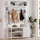 Lulive Hall Tree with Bench and Shoe Storage, 31.5" Coat Rack Freestanding with 2-Tier Storage Shelf, 5-in-1 Entryway Bench Coat Rack with 12 Hooks and 3 Drawers(White) by CozyNest Decor