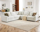 112" L Shaped Sectional Sofa with Detachable Sofa Cover, Reversible Sectional Modular Couch for Living Room, Linen Fabric Corner Couch with 7 Seats, Ivory by CozyNest Decor