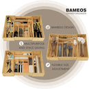 BAMEOS 3.9inch Tall Bamboo Drawer Organizer, Expandable Utensil Holder with 8 Compartments, Adjustable Kitchen Drawer Divider for Flatware, Silverware and Gadgets, Deep Storage for Home and Office by CozyNest Decor