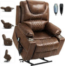 Large Power Lift Chairs Recliners for Elderly with Heated and Massage, Upgraded Dual Motor Lay Flat Recliners, 25in Extra Wide Seat, Cup Holder, Side Pocket…, Brown/Breathing Leather by CozyNest Decor