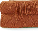 inhand Knitted Throw Blankets for Couch and Bed, Soft Cozy Knit Blanket with Tassel, Orange Rust Lightweight Decorative Blankets and Throws, Farmhouse Warm Woven Blanket for Men and Women, 60"x80" by CozyNest Decor