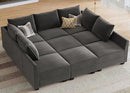 HONBAY Velvet Sectional Sofa Couch with Storage - Modular Sleeper for Living Room, Grey by CozyNest Decor