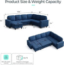LINSY HOME Sectional Sleeper Sofa with Pull Out Couch Bed - Convertible Plush Corduroy Cloud Couch with Storage Chaise & USB Charging, Comfy Modular Couches for Living Room, Blue by CozyNest Decor