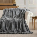 Amélie Home Faux Fur Throw Blanket for Couch, Ultra Cozy Fuzzy Fluffy Fur Luxurious Soft Striped Plush Gift Blankets for Family Sofa Chair Bed Living Room Bedroom, 60"x80", Ionic Wolf Gray by CozyNest Decor