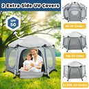 PRObebi Portable Pop Up Playpen for Babies and Toddlers - Grey Lightweight Outdoor Play Yard with Three Sun-Shade - Beach and Indoor Use with Travel Bag by TinyTreasures Baby Boutique