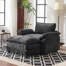 Karl home Oversized Accent Chair Chenille Sofa with Chaise, Modern Sofa Chair with Removable Ottoman Modular 1-Seater Couch and 2-Layer Ottoman for Living Room, Apartment, Studio, Black by CozyNest Decor