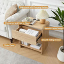 Fluted Nightstand with Charging Station, Mid Century Modern Bed Side Table End Table with Drawer Storage, Large Wooden Night Stands Bedside for Bedroom Living Room Sofa Office, Natural by CozyNest Decor