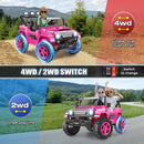 Hikole 24V 2 Seater Ride on Cars for Kids - Remote Control, 20" Spacious Seat, 4WD/2WD Switchable Electric Car with LED Lights, Bluetooth, 3 Speeds, Ride on Toys for Kids 3-8, Hot Pink by TinyTreasures Baby Boutique