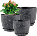 Plant Pots 10/9/8 inch, Set of 3 Modern Decorative Plastic Planters with Drainage Holes and Saucers for Garden House Plants, Flower Pots for Indoor Outdoor Plants, Speckled Black by GreenHaven Gardens
