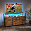TV Stand for Bedroom with LED Lights & Charging Station, 7 Drawer with Open Shelf, Media Console for Living Room & Chest of Drawers for Closet, Entryway, Hallway, 4 Hooks, Rustic Brown by CozyNest Decor