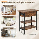 End Table with Charging Station, Flip Top Side Table with USB Ports and Outlets, 3-Tier Small Side Table with Storage for Small Space, End Tables for Living Room/Bedroom, Brown by CozyNest Decor
