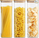 Glass Food Storage Jars with Lids(76oz)Square Set of 3 ,Glass Storage Containers Clear Glass Food Canister with Bamboo Lid Airtight For Serving Tea, Coffee Beans, Flour,Cookie, Cereal,Spice and More by CozyNest Decor