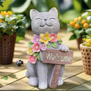 Solar Cat Garden Statue for Outdoor Decor, Cat Solar Light with Flowers, Resin Welcome Cats for Garden, Yard, Lawn Decor, Cats Lover Gifts for Women by CozyNest Decor