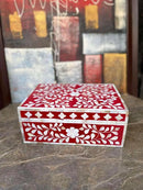 Decorative Wooden Storage Box with Mother of Pearl Inlay – Elegant Floral Design – Perfect for Home Décor in Living Room, Dining Area, or Bedroom (Red, 12x8x5 inches) by CozyNest Decor