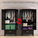 71'' Black Farmhouse Metal Wardrobe Cabinet with Hanging Rod, 2 Barn Door Wardrobe Closet with Adjustable Shelves,Drawer,for Dining Room,Bedroom,Living Room, Cloak Room,Office by CozyNest Decor