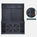 JXQTLINGMU 59" Farmhouse Hall Tree with Shoe Storage, Entryway Bench with 20 Cubbies, 12 Hooks & Sliding Barn Doors, Mudroom Coat Rack Cabinet, Black by CozyNest Decor