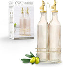 COOK WITH COLOR Glass Olive Oil Bottle Dispenser - 2 Pack- 17oz Oil and Vinegar Cruet - Olive Oil Carafe Decanter for Kitchen by CozyNest Decor