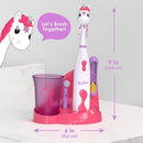 Brusheez Kids’ Electric Toothbrush Set - Safe & Effective for Ages 3+ - Parent Tested & Approved with Gentle Bristles, 2 Brush Heads, Rinse Cup, 2-Minute Timer, & Storage Base (Sparkle The Unicorn) by TinyTreasures Baby Boutique