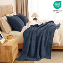 PHF 100% Cotton Waffle Weave Throw Blanket, Soft Lightweight Breathable Cozy Summer Throws for Couch Bed Sofa, Luxury Aesthetic Woven Blanket for Home Decor & Office, 50"x60", Dark Navy by CozyNest Decor