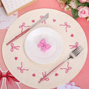 Whaline 4Pcs Round Placemats White Pink Bow Embroidered Place Mats Coquette Bowknot Heart Dinner Table Mats for Home Wedding Baby Shower Birthday Party Decor by CozyNest Decor