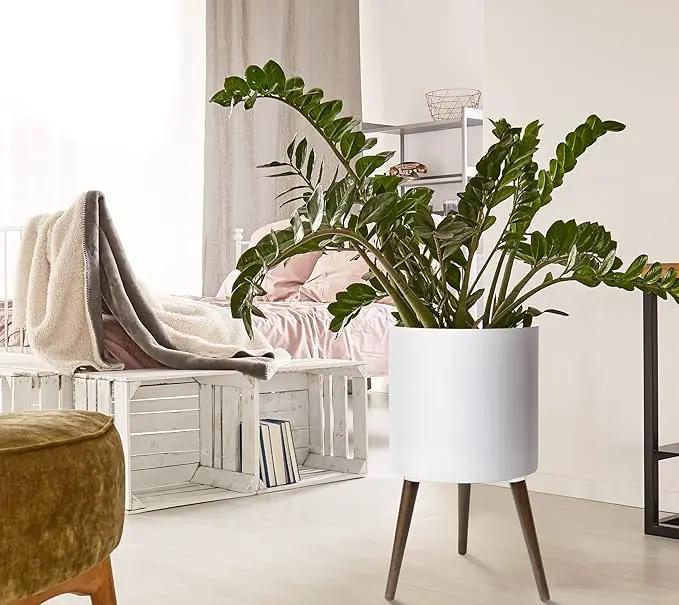 D'vine Dev 14 Inch Planter Pot with Stand, Mid-Century Tall Plant Pot with Legs for Indoor Plants, X-Large, White, 88-O-D-1, photo 7 of 7