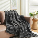 NEWCOSPLAY Super Soft Throw Blanket Grey Premium Silky Flannel Fleece 3D Ribbed Jacquard Lightweight Bed Blanket All Season Use (Grey Ribbed, Throw(50"x60")) by CozyNest Decor
