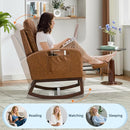 Rocking Chair Nursery with Foot Rest, Modern PU Upholstered Reading Glider Rocker Accent Armchair with High Backrest, Padded Seat, Side Pocket, for LivingRoom, Bedroom, Baby Room, Brown by TinyTreasures Baby Boutique