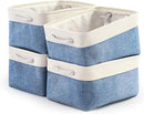 TcaFmac Storage Basket for Organizing - Large 4 Pack Fabric Storage Bins Baskets for Shelves with Ropes, Foldable Storage Cubes for Closet Cloth Toy (White & Blue16x12x8 inch) by CozyNest Decor