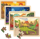 SYNARRY Large Dinosaur Wooden Puzzles for Kids 4 in 1 Gift Box(12.2 * 9.4 in) - FSC Certified, Jigsaw Puzzles for Kids Ages 4-6, Dinosaur Toys Gifts for 3 4 5 Year Old Boys Girls by TinyTreasures Baby Boutique