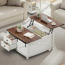 31.5" Lift Top Coffee Table with Storage, Farmhouse Coffee Tables for Living Room, Square Coffee Table with Large Hidden Storage Compartment, 2 Drawers & Removable Shelves, White by CozyNest Decor