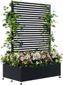 Double Metal Planter Box with Trellis Privacy Screen, Raised Garden Bed with Trellis & Wheels, Planter Box Outdoor with Drainage Holes for Climbing Plants, Vegetable, Vines,73"x 47"x 30", Black by GreenHaven Gardens