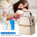 Breastmilk Cooler Bag with Ice Pack Fits 6 Baby Bottles up to 9 Ounce, Breast Milk Pump Cooler Bag with Shoulder Strap for Nursing Mom Daycare, Work, Travel- Cream by TinyTreasures Baby Boutique