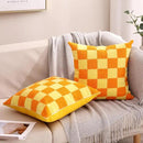 Alysheer Checkered Embroidered Decorative Throw Pillow Covers 18"x 18" Set of 2, Farmhouse Boho Orange Yellow Plaid Tufted Patterned Cotton Canvas Cushion Case for Sofa Couch Bed Living Room Outdoor by CozyNest Decor