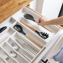 Premium Silverware, Flatware and Utensil Organizer for Kitchen Drawers, Food-Safe Contract Grade, Expandable from 18 to 33 In, White Bamboo by CozyNest Decor