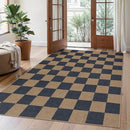 Lahome Checkered Easy Jute Living Room Rugs, 5x7 Dining Room Office Rug Farmhouse Outdoor Patio Carpet, Checkerboard Washable Non Slip Indoor Outdoor Blue Carpet for Backyard Entry Deck by CozyNest Decor