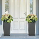 FENCY Set of 2 Tall Planters for Outdoor Plants, 24 Inch Large Tapered Pots with Drainage Trays, Weather-Resistant Plastic Plant Containers for Patio, Porch, Garden, Front Door Decor,Gray by CozyNest Decor