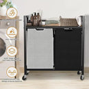 Laundry Hamper, Laundry Basket, Laundry Sorter with 2 Removable Bags, Clothes Basket with 2 Compartments, Wheels, Shelf for Laundry Room Bathroom Bedroom (2 Bags-Black Grey) by CozyNest Decor