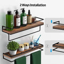 Meangood Floating Shelves Wall Mounted Set of 2, Wall Shelf with Towel Bar Rustic Wood Wall Storage Shelves for Bedroom,Living Room,Bathroom, Kitchen Rustic Brown by CozyNest Decor