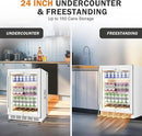 Beverage Refrigerator 24 Inch Drink Fridge, Beer Fridge, 150 Cans Beverage Cooler, Under Counter Refrigerator, Drink Cooler Undercounter Outdoor Refrigerators, Single Glass Door Bar Fridge by CozyNest Decor