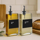 Olive Oil Dispenser Bottle - Includes 44 Kitchen Essential Labels - Cooking Oil Bottles for Kitchen, Coffee Syrup Dispenser - Pourer Spout with 11.8 fl oz Glass Container Cruet - 2pcs, Black by CozyNest Decor