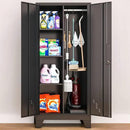 61" H Metal Storage Cabinet, Utility Cabinets with Locking Doors, Laundry Cabinet with Hanging Rod, Garage Tool Storage Cabinets for Home Office, Garage, Bathroom (Black) by CozyNest Decor