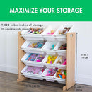 Humble Crew Kids Toy Storage Organizer with 12 Plastic Bins, Natural Wood/White – Removable Bins for Playroom, Bedroom, Toddler Furniture for Boys and Girls Ages by TinyTreasures Baby Boutique