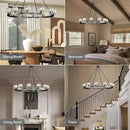 Black Wagon Wheel Chandelier, 48 Inch Black Chandeliers with Unique Glass Shade, 12-Light Crystal Large Wagon Wheel Chandeliers for Dining Room, High Ceiling Round Chandelier for Living Room, Foyer by CozyNest Decor