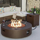 COSIEST 42 inch Outdoor Propane Fire Pit Coffee Table w Concrete Round Base Patio Heater, CSA Certified, 50,000 BTU Stainless Steel Burner, Free Lava Rocks, Rain Cover, Wind Guard, Tank Cover by GreenHaven Gardens