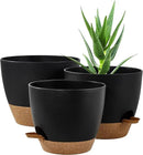 FaithLand 3-Pack Planter Pots, 10 9 8 Inch Self Watering Flower Pots for Indoor Outdoor Garden Plants, Black with Brown by CozyNest Decor