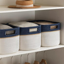 UBBCARE 4 Pack Baskets for Organizing, Woven Storage Baskets with Label for Toys and Towel, Rectangle Cotton Rope Basket with Handles, 15''L x10''W x9''H, Navy Blue&White by TinyTreasures Baby Boutique