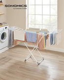 SONGMICS Clothes Drying Rack, Metal Laundry Drying Rack, Foldable, Space-Saving, Free-Standing Airer, with 4 Gullwings, Indoor Outdoor Use, Bed Linen Clothing, White ULLR541W01 by TinyTreasures Baby Boutique