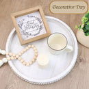 Round Wood Serving Tray with Beads, White Washed Wooden Decorative Tray for Entertaining, Decoration, and Gifting by CozyNest Decor